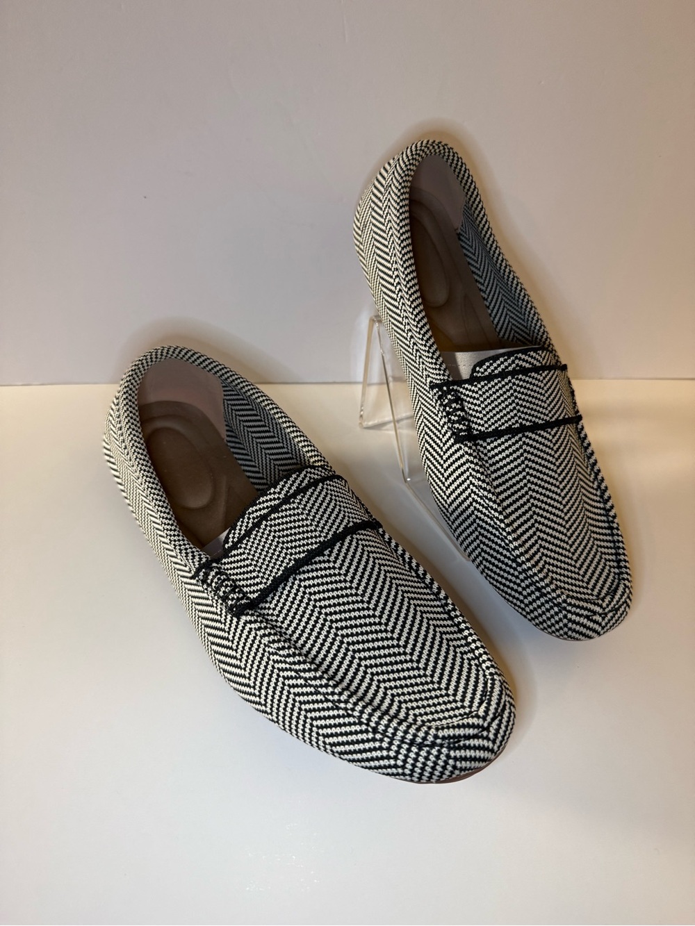 Women's Black & White Herringbone Slip-On Loafers